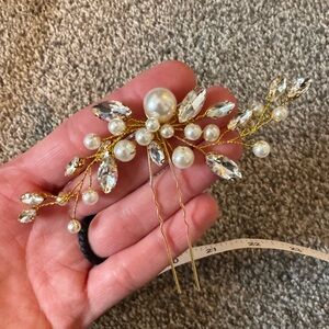 Gold, pearl, crystal hair pin
